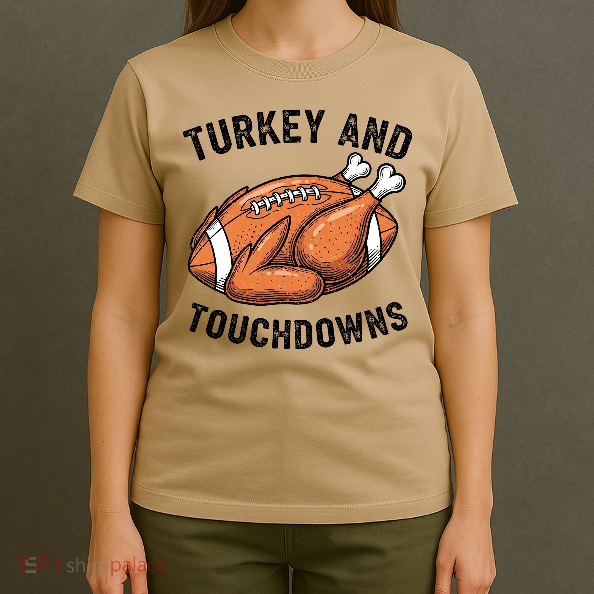 Turkey And Touchdowns Funny Thanksgiving Football Fan T-Shirt