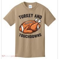 Turkey And Touchdowns Funny Thanksgiving Football Fan Kids T-Shirt thumb 0