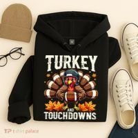Turkey And Touchdowns Football Thanksgiving Hoodie thumb 4