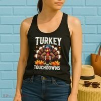 Turkey And Touchdowns Football Thanksgiving Women's Tank Top thumb 2