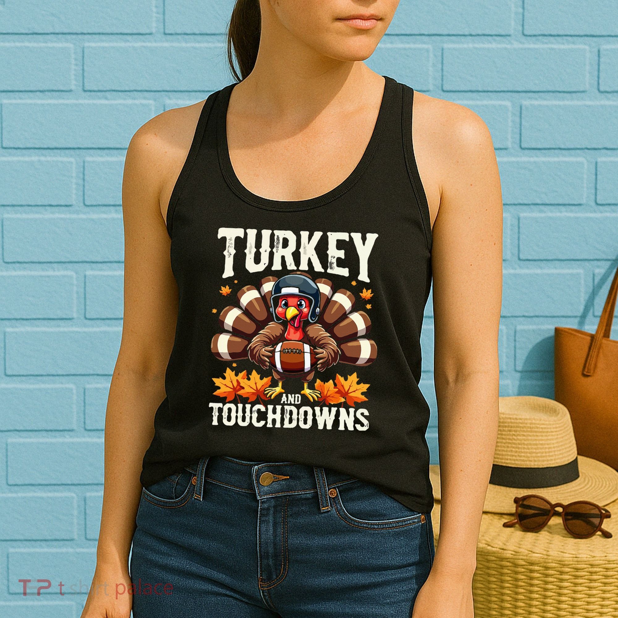 Turkey And Touchdowns Football Thanksgiving Women's Tank Top