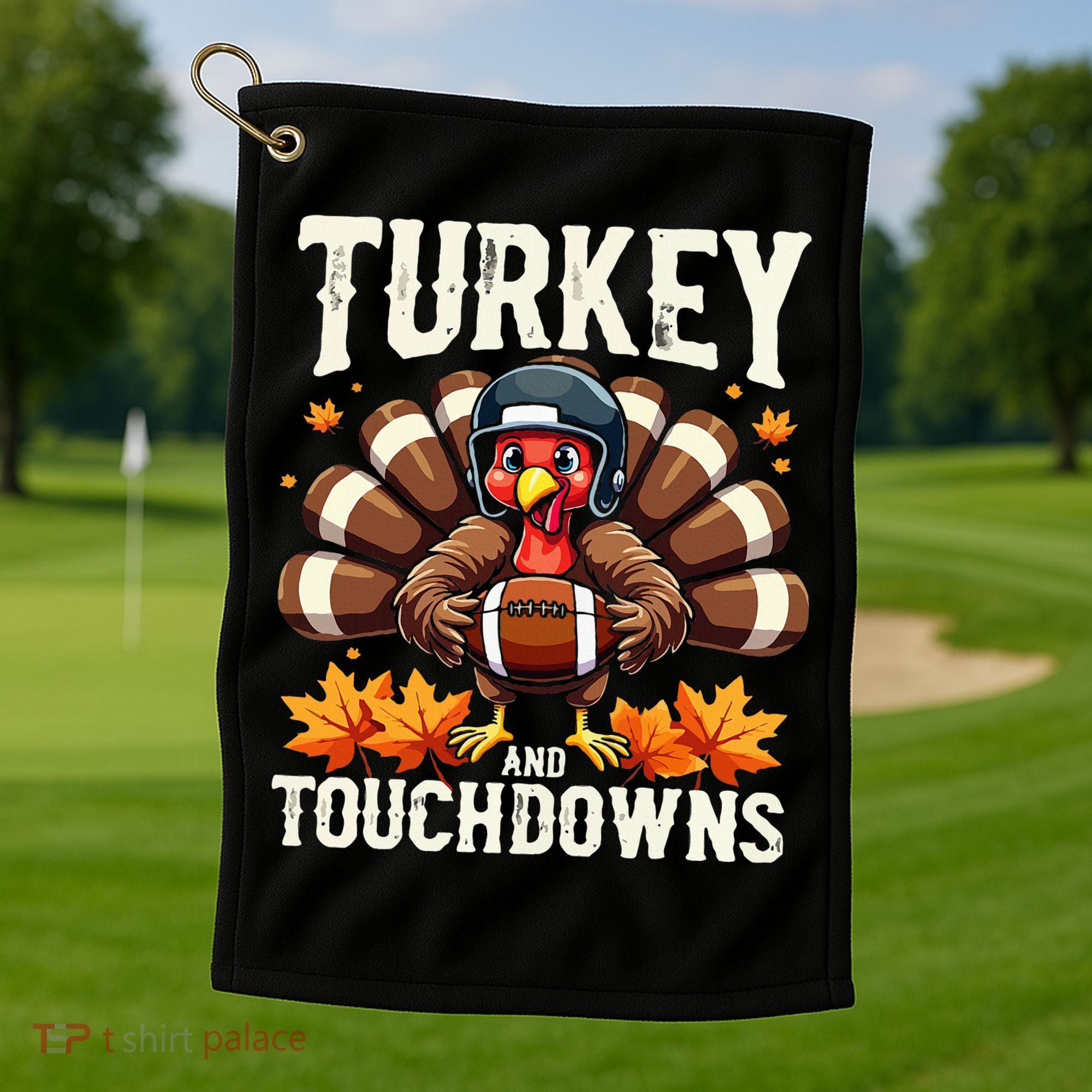 Turkey And Touchdowns Football Thanksgiving Golf Towel