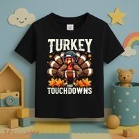 Turkey And Touchdowns Football Thanksgiving Toddler T-Shirt thumb 3
