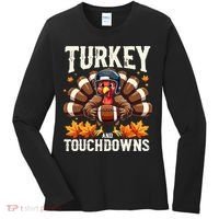 Turkey And Touchdowns Football Thanksgiving Women's Long Sleeve Shirt thumb 0