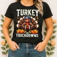 Turkey And Touchdowns Football Thanksgiving Women's T-Shirt thumb 2