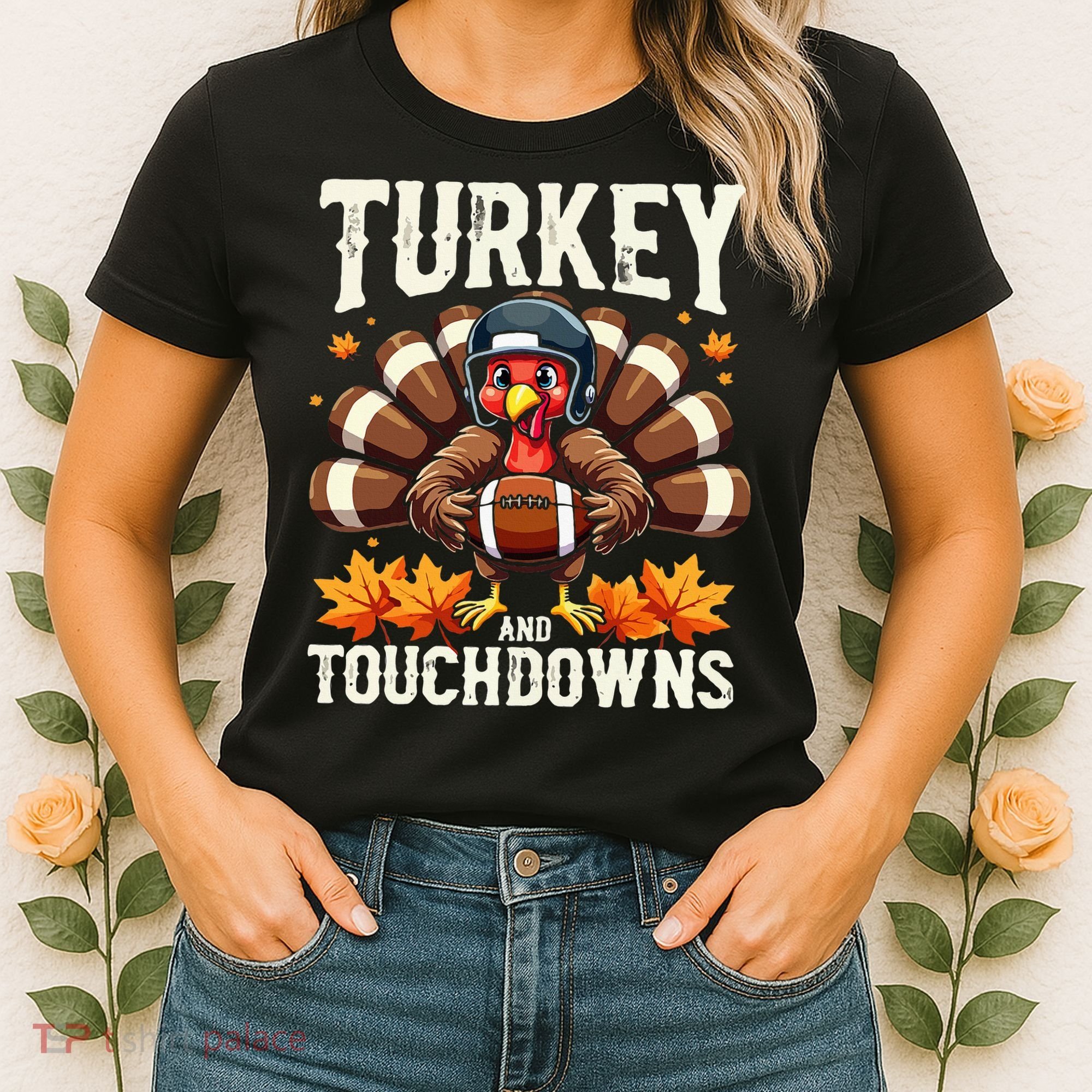 Turkey And Touchdowns Football Thanksgiving Women's T-Shirt