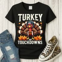 Turkey And Touchdowns Football Thanksgiving Women's T-Shirt thumb 3
