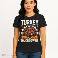 Turkey And Touchdowns Football Thanksgiving Women's T-Shirt thumb 4