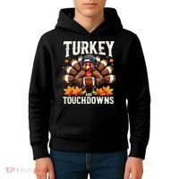 Turkey And Touchdowns Football Thanksgiving Kids Hoodie thumb 4