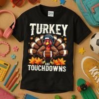 Turkey And Touchdowns Football Thanksgiving Kids T-Shirt thumb 3