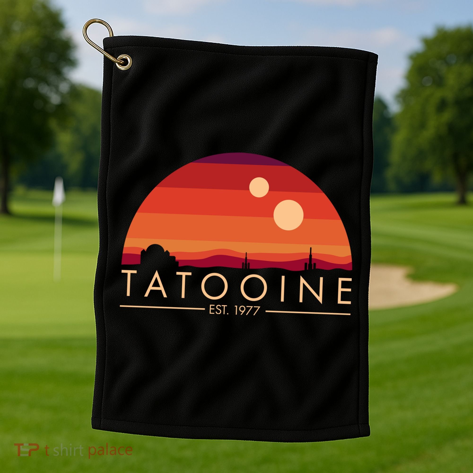 Tatooine Retro Sunset Logo EST 1977 Golf Towel