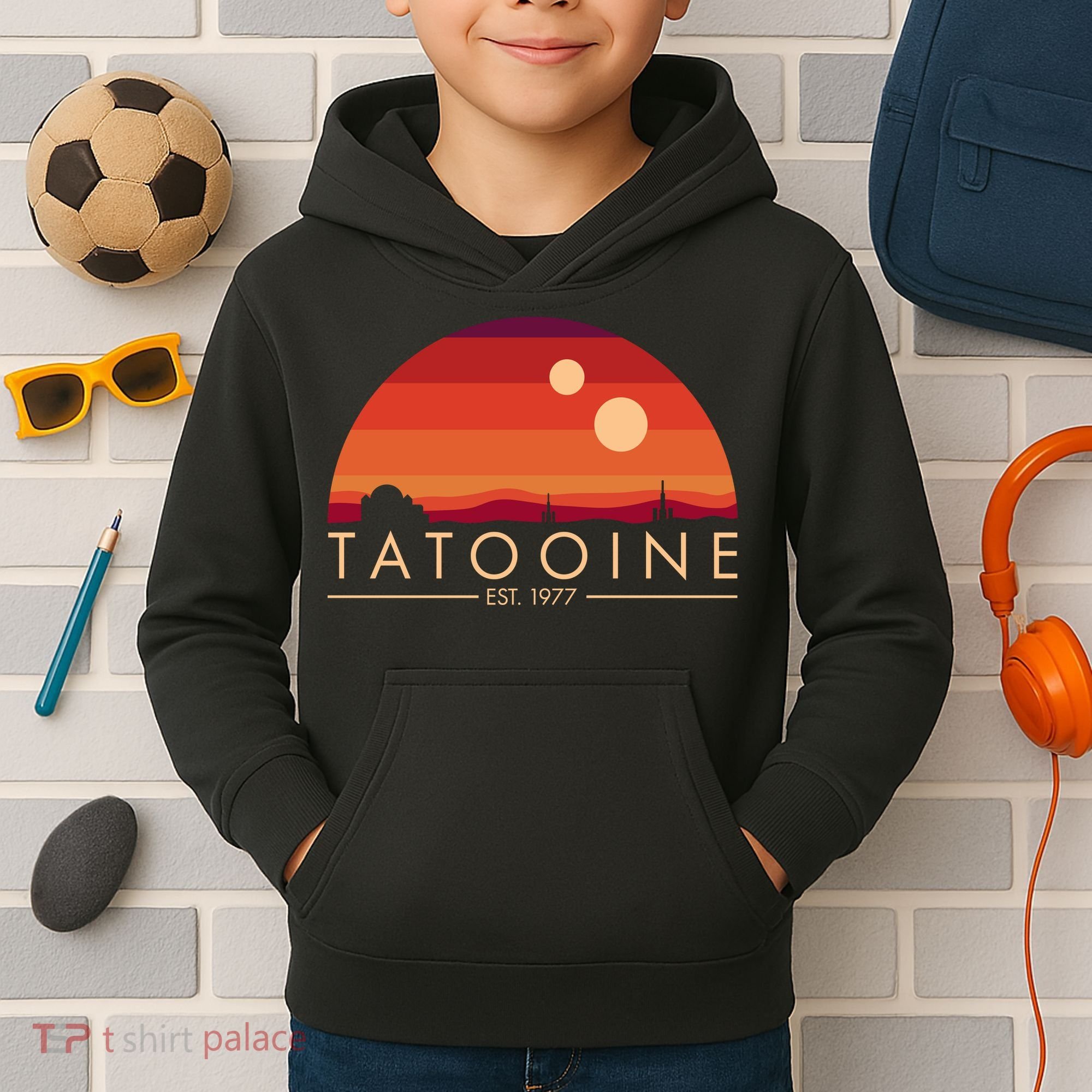 Tatooine Retro Sunset Logo EST 1977 Kids Hoodie