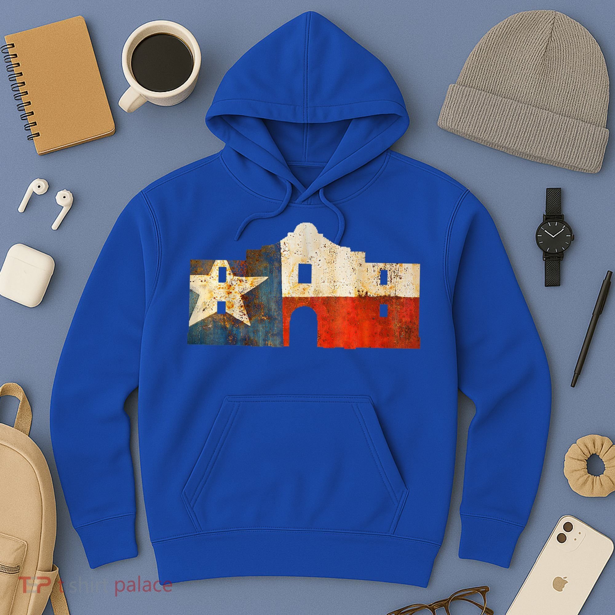 Texas Alamo Wrapped In A Rustic Texas Flag Hoodie