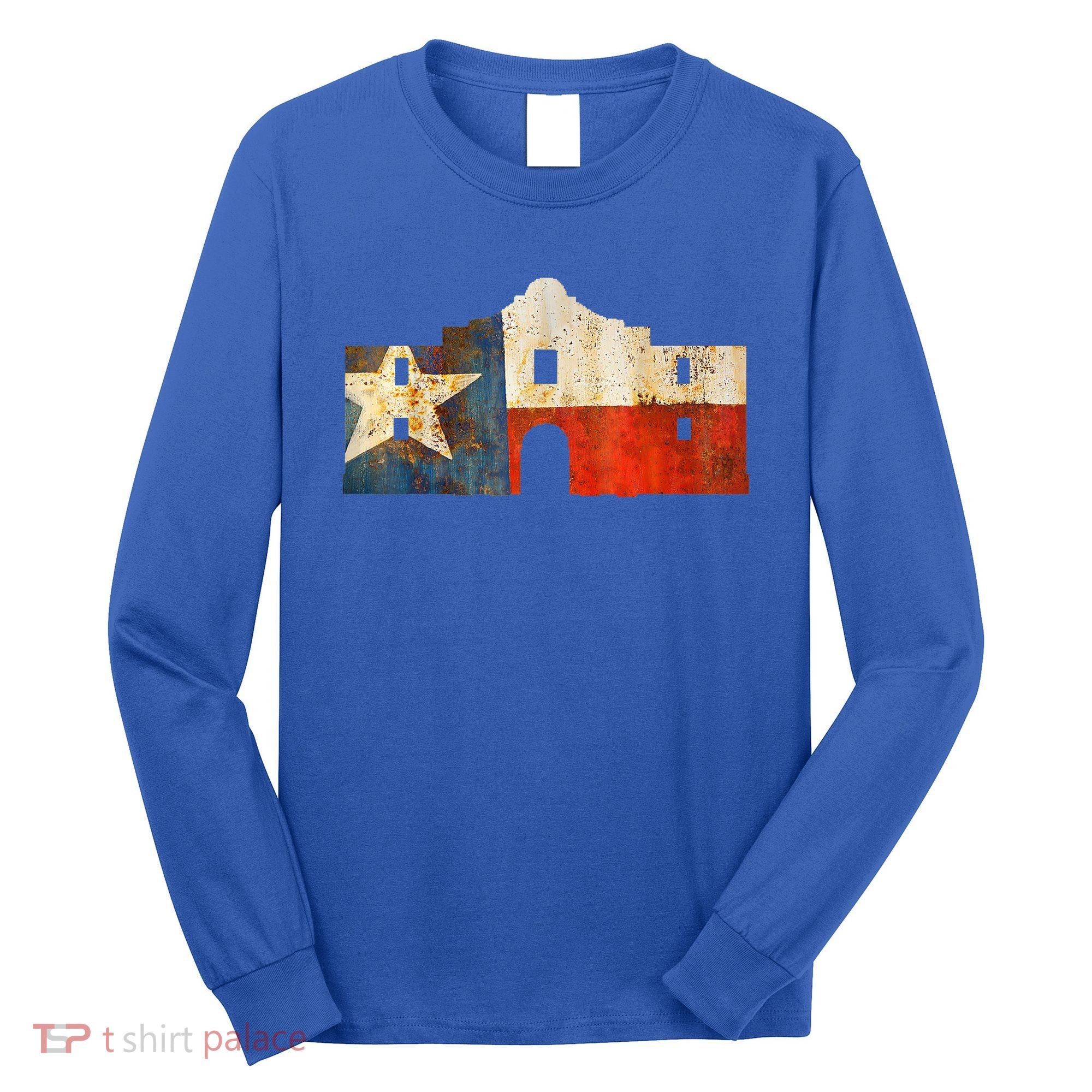 Texas Alamo Wrapped In A Rustic Texas Flag Long Sleeve Shirt