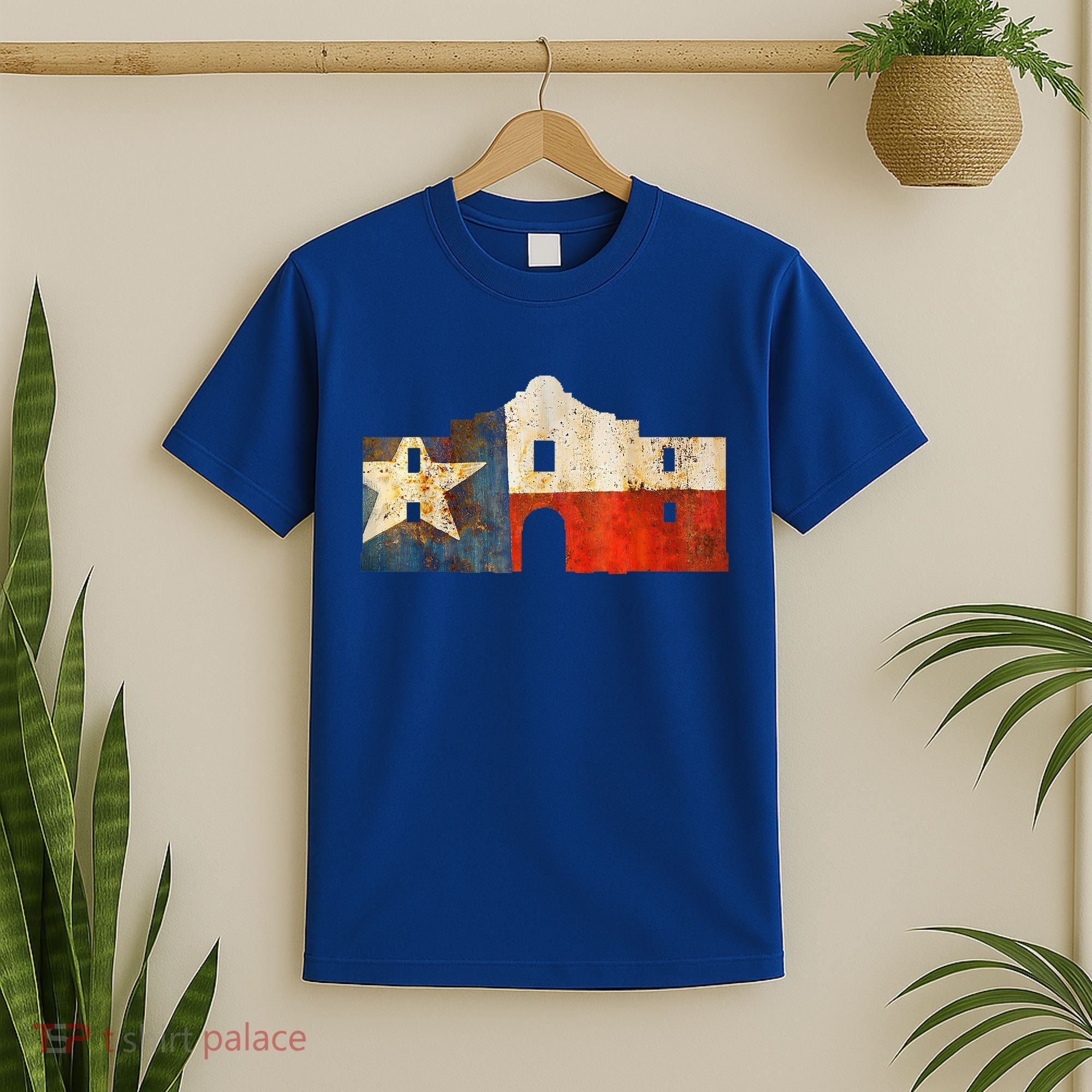 Texas Alamo Wrapped In A Rustic Texas Flag T-Shirt