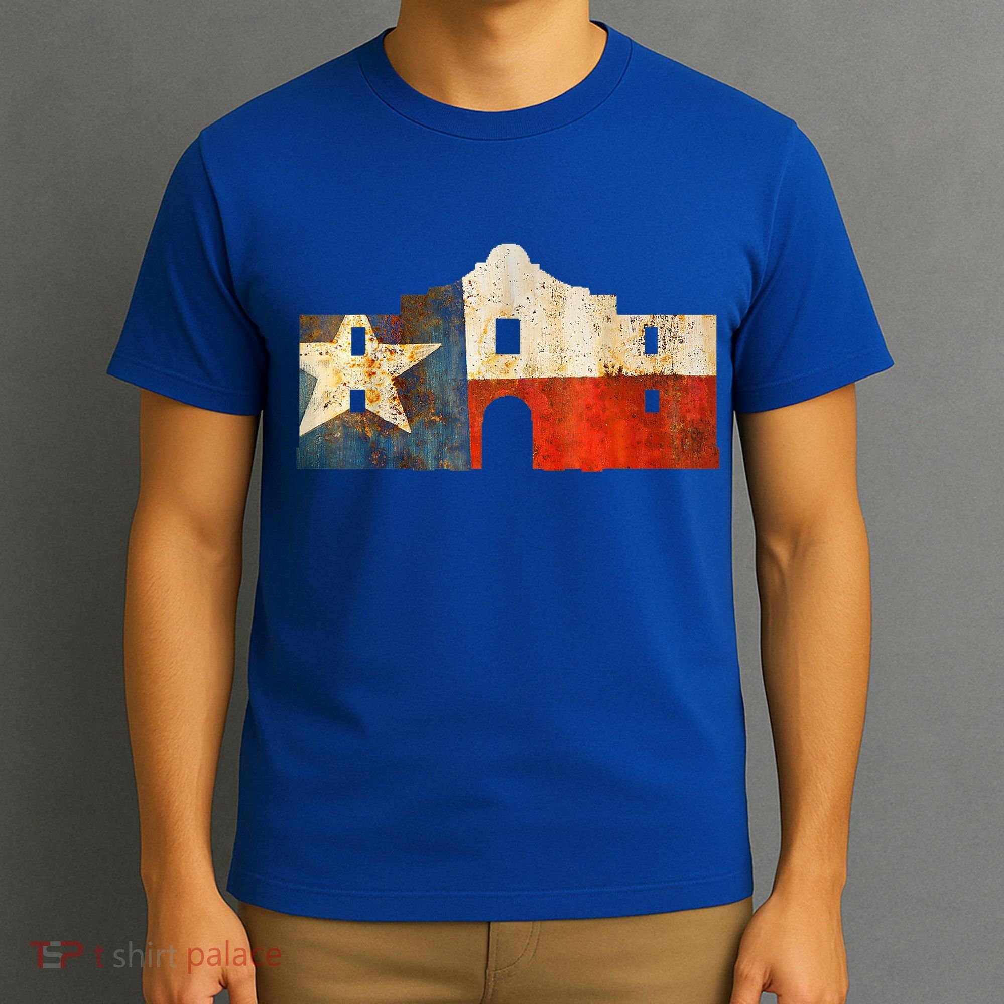 Texas Alamo Wrapped In A Rustic Texas Flag T-Shirt