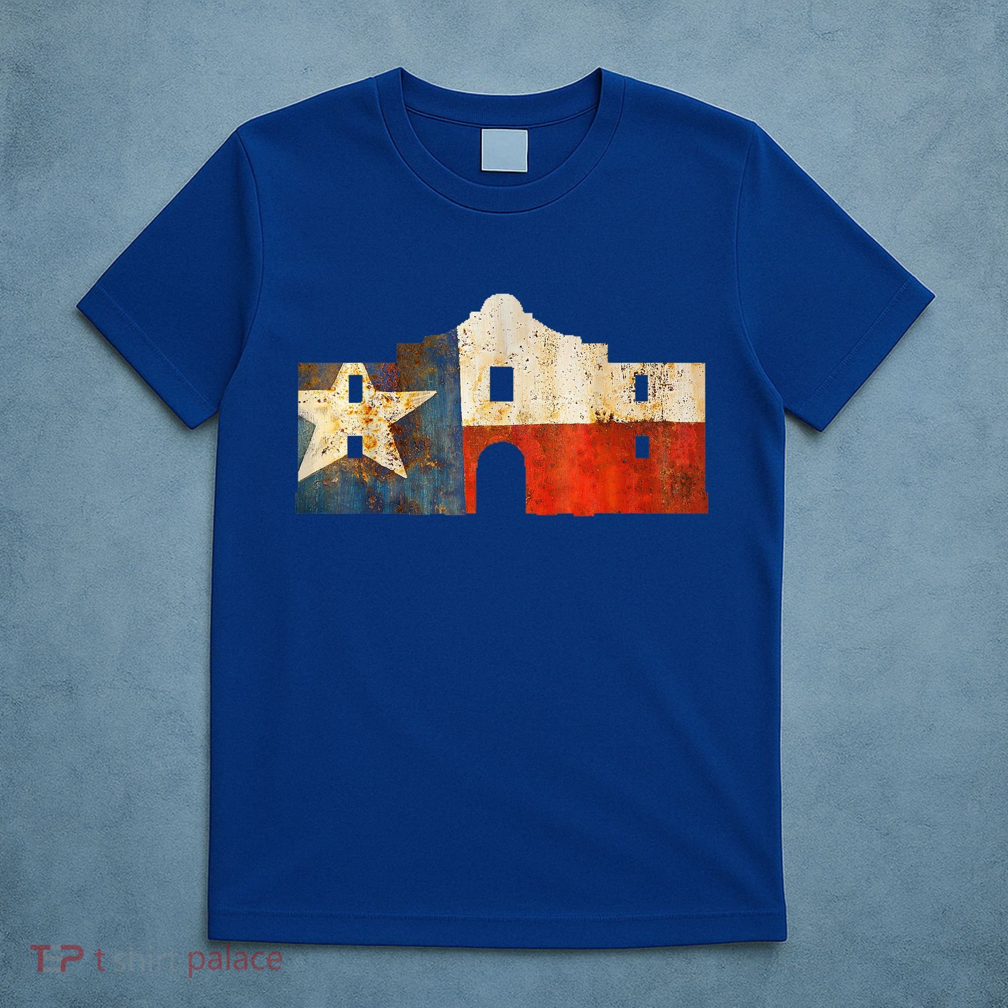 Texas Alamo Wrapped In A Rustic Texas Flag T-Shirt