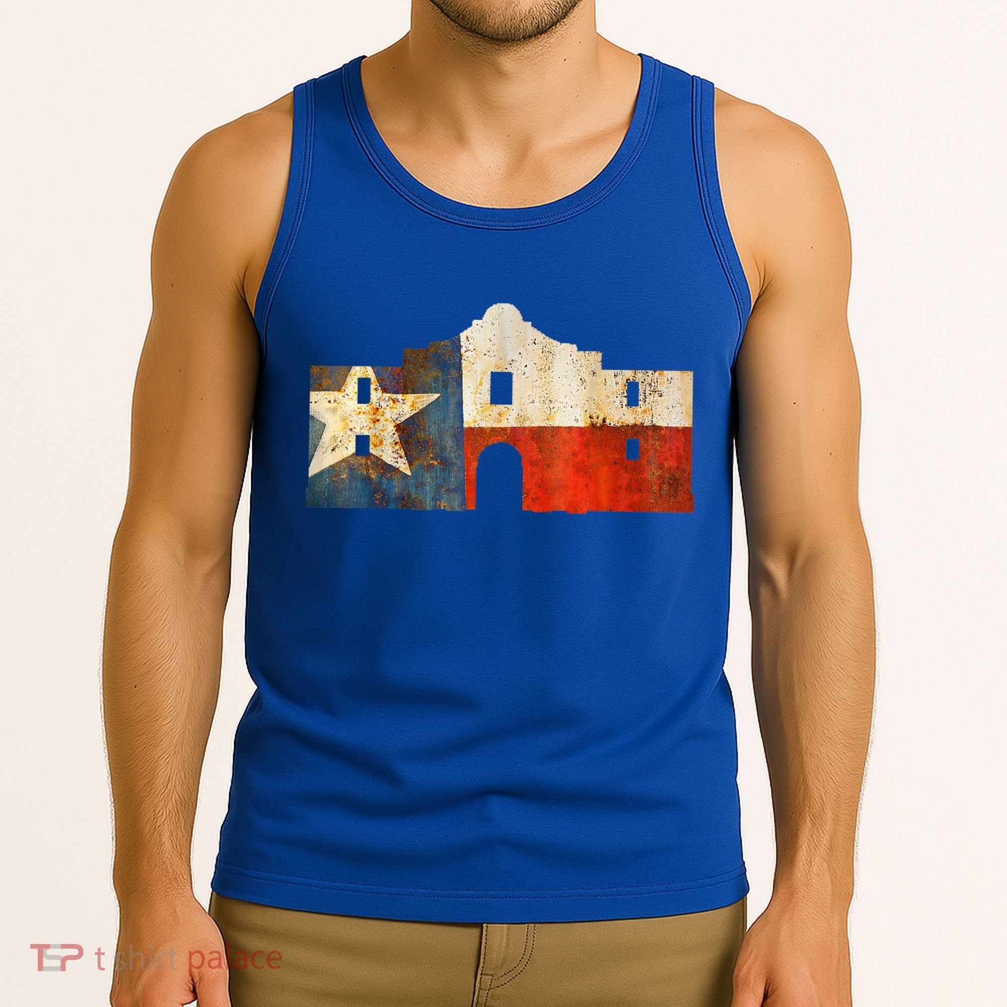 Texas Alamo Wrapped In A Rustic Texas Flag Tank Top