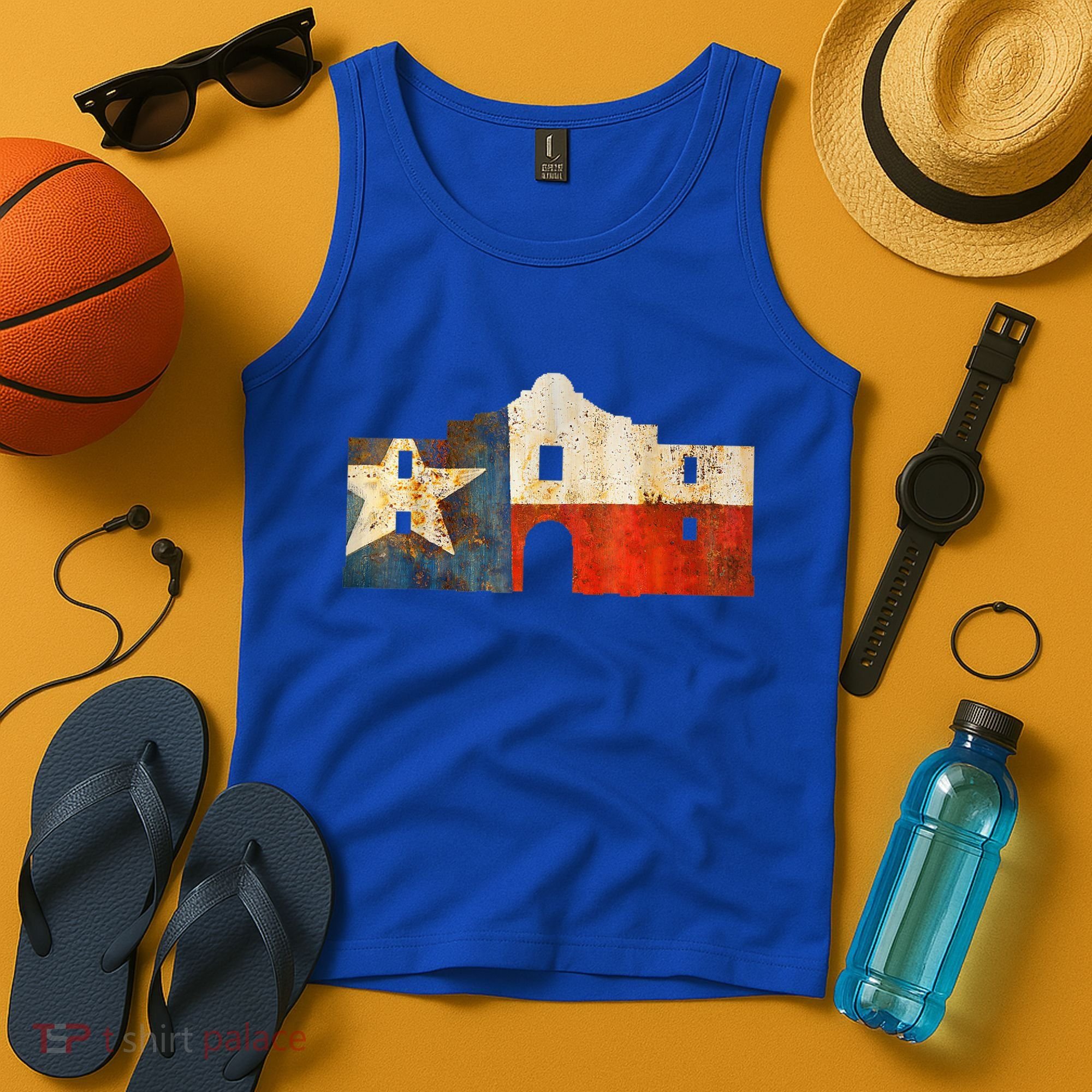 Texas Alamo Wrapped In A Rustic Texas Flag Tank Top