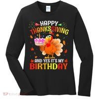 Thanksgiving And Yes It's My Birthday Cute Turkey Women's Long Sleeve Shirt thumb 0