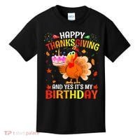 Thanksgiving And Yes It's My Birthday Cute Turkey Kids T-Shirt thumb 0