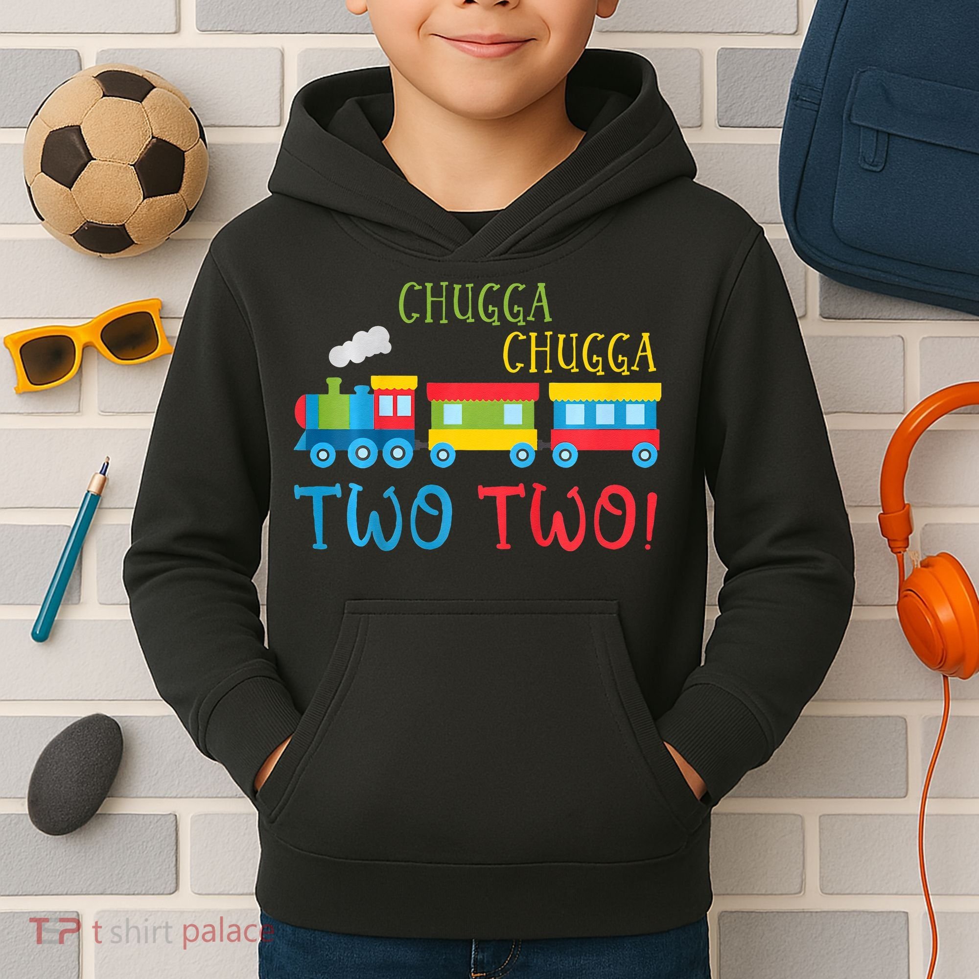Train Birthday 2nd Choo Choo I'm Two 2 Year Old Kids Hoodie