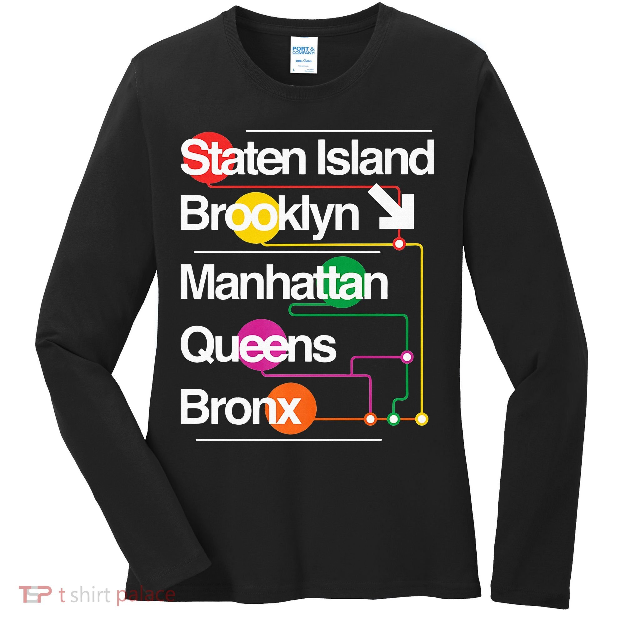 The Big Apple New York City Five Boroughs Nyc S.U.B.W.A.Y Map Women's Long Sleeve Shirt
