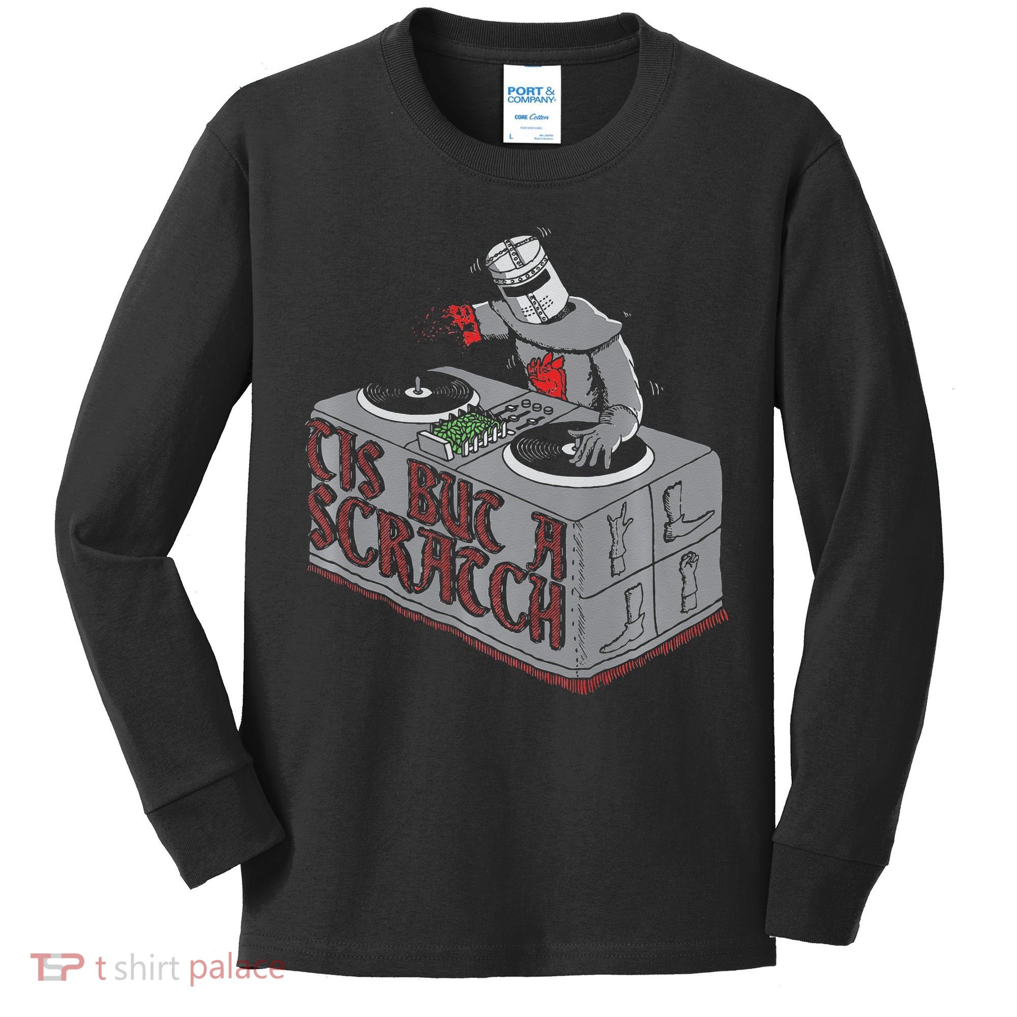 Tis But A Scratch Dj Knight Non Shall Drop The Beat Kids Long Sleeve Shirt