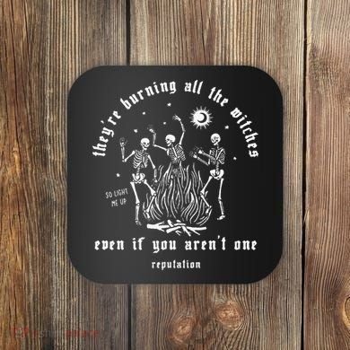 Theyre Burning All The Witches Halloween Skeleton Dancing Coaster