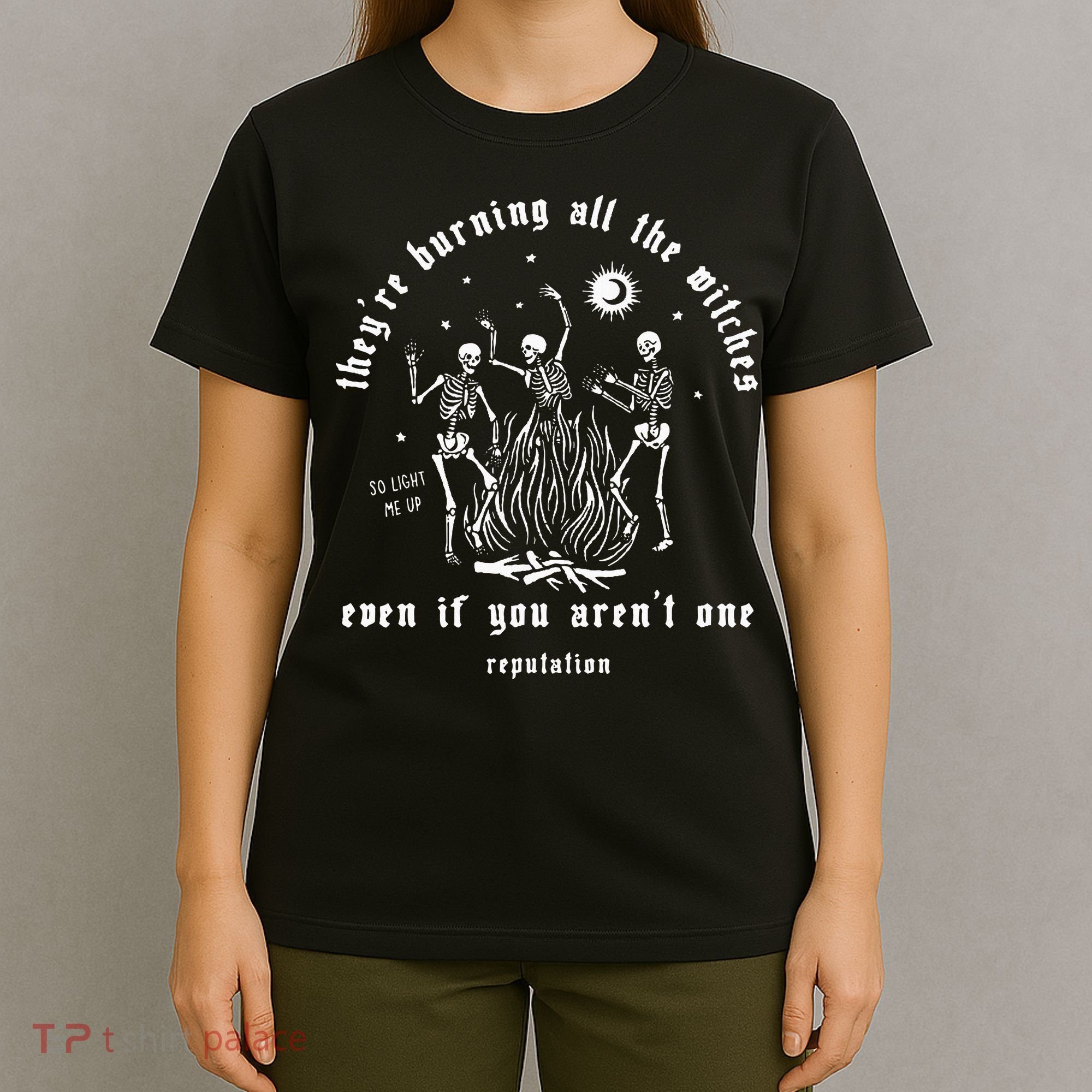 TheyRe Burning All The Witches Halloween Skeleton Dancing T-Shirt
