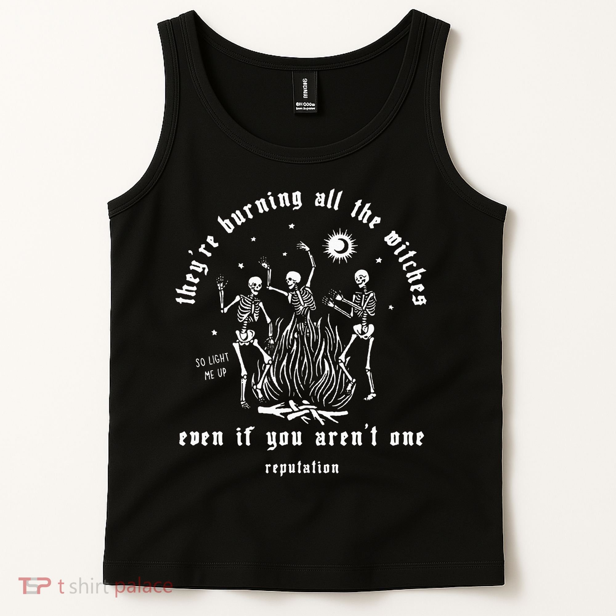 TheyRe Burning All The Witches Halloween Skeleton Dancing Tank Top