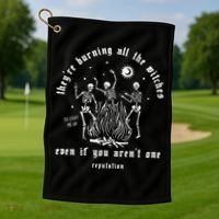 TheyRe Burning All The Witches Halloween Skeleton Dancing Golf Towel thumb 1
