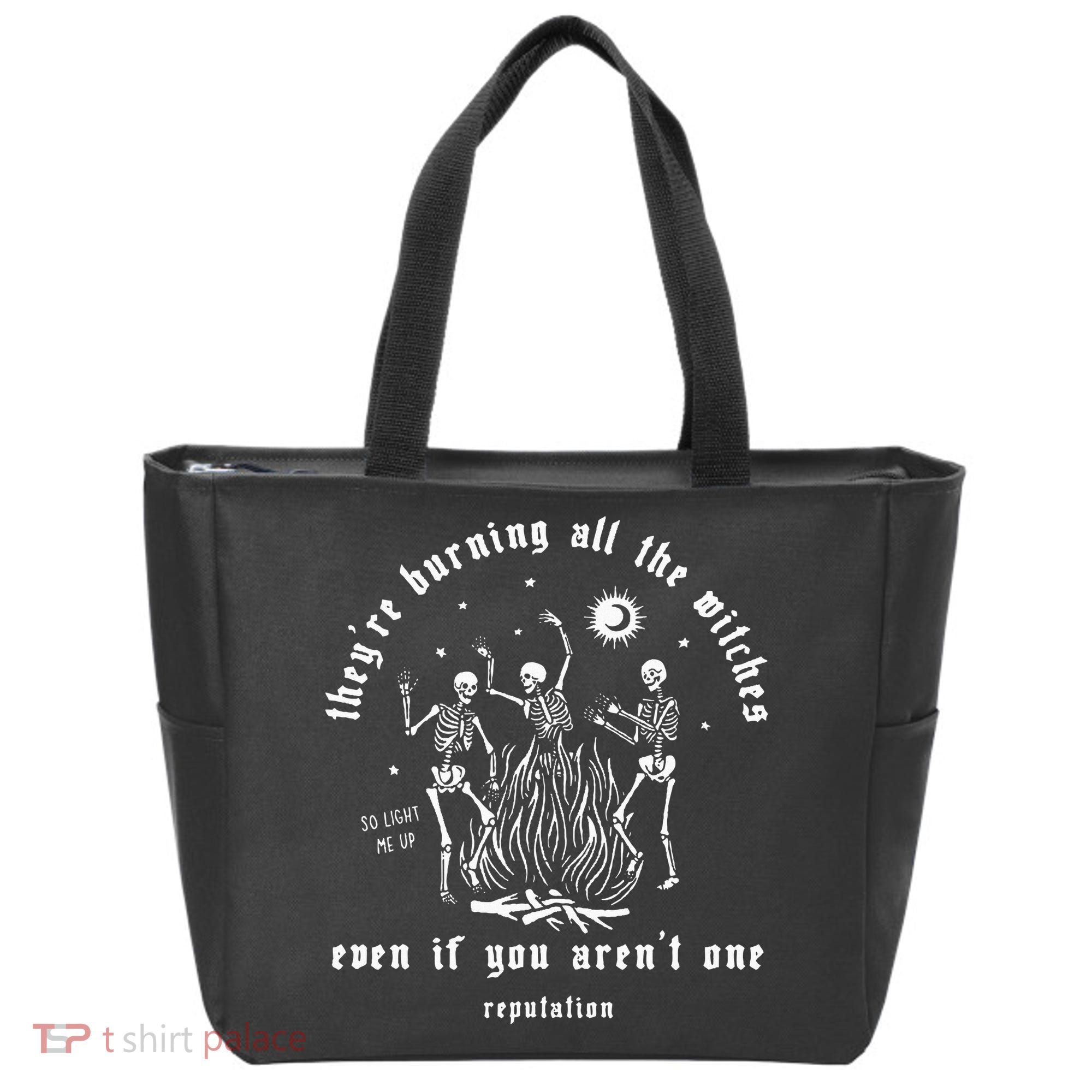TheyRe Burning All The Witches Halloween Skeleton Dancing Tote Bag