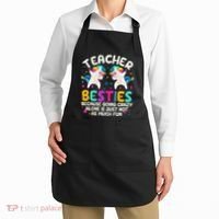 Teacher Besties Because Going Crazy Alone Back To School Apron thumb 2