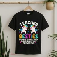Teacher Besties Because Going Crazy Alone Back To School T-Shirt thumb 2