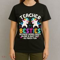 Teacher Besties Because Going Crazy Alone Back To School T-Shirt thumb 4