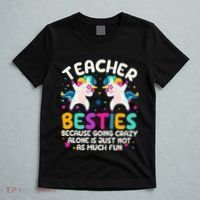 Teacher Besties Because Going Crazy Alone Back To School T-Shirt thumb 5