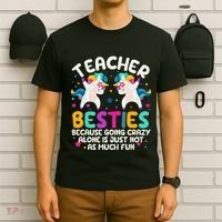 Teacher Besties Because Going Crazy Alone Back To School T-Shirt thumb 6