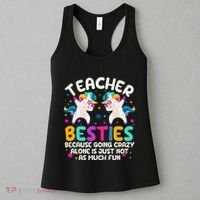 Teacher Besties Because Going Crazy Alone Back To School Women's Tank Top thumb 3