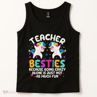 Teacher Besties Because Going Crazy Alone Back To School Tank Top thumb 2