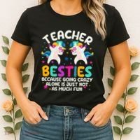Teacher Besties Because Going Crazy Alone Back To School Women's T-Shirt thumb 2