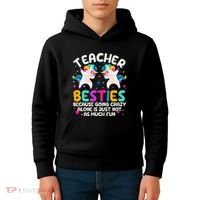 Teacher Besties Because Going Crazy Alone Back To School Kids Hoodie thumb 4