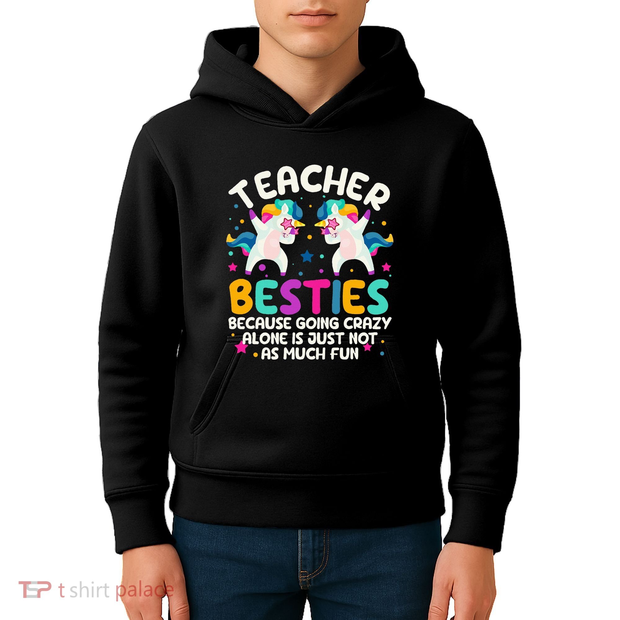 Teacher Besties Because Going Crazy Alone Back To School Kids Hoodie