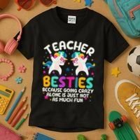 Teacher Besties Because Going Crazy Alone Back To School Kids T-Shirt thumb 3