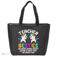 Teacher Besties Because Going Crazy Alone Back To School Tote Bag thumb 0