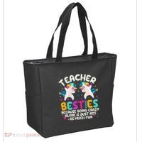 Teacher Besties Because Going Crazy Alone Back To School Tote Bag thumb 2