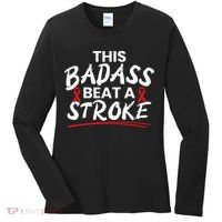 This Badass Beat A Stroke Awareness Brain Attack I Wear Red Women's Long Sleeve Shirt thumb 0