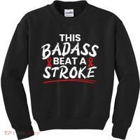 This Badass Beat A Stroke Awareness Brain Attack I Wear Red Kids Sweatshirt thumb 0