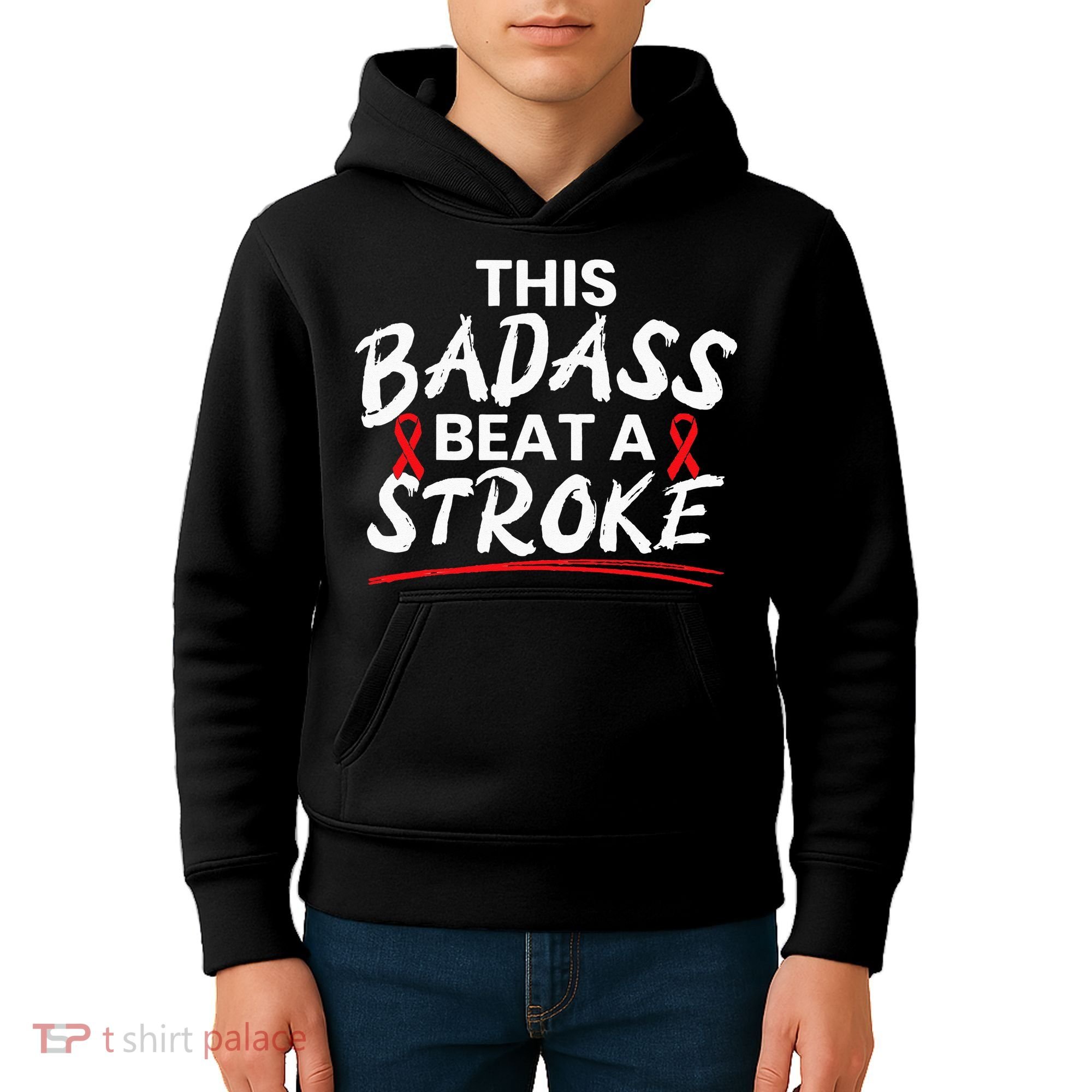 This Badass Beat A Stroke Awareness Brain Attack I Wear Red Kids Hoodie