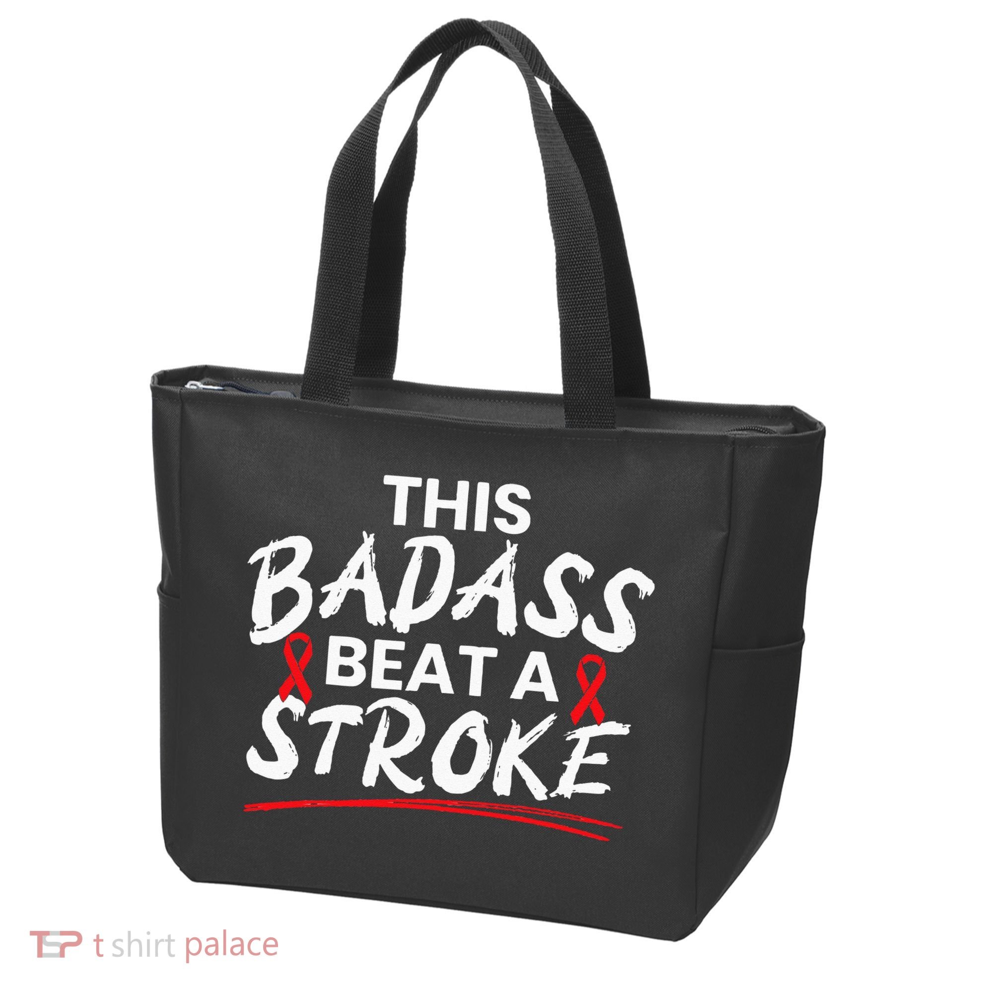 This Badass Beat A Stroke Awareness Brain Attack I Wear Red Tote Bag